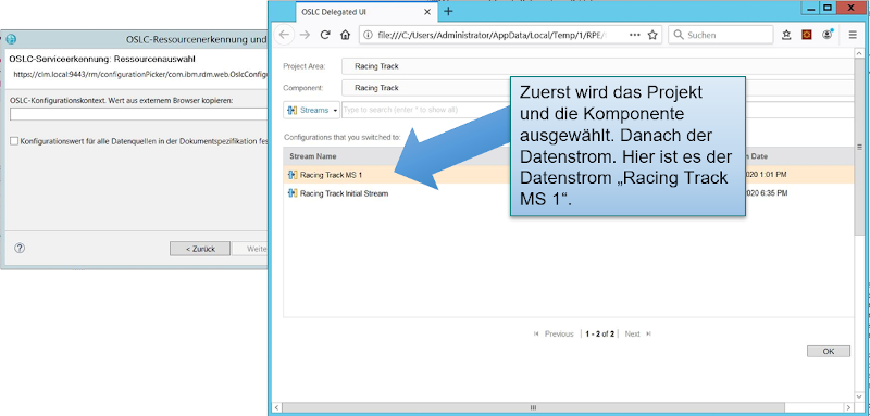 Auswahl des Ziel-Datenstroms
