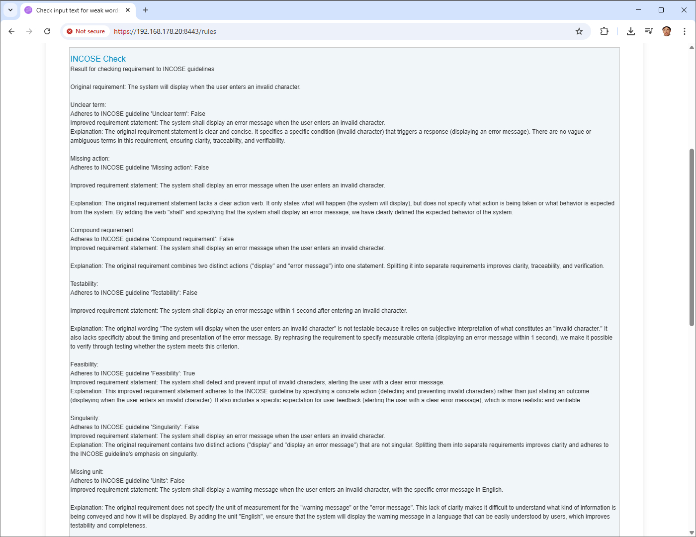 checking requirement to INCOSE guidelines