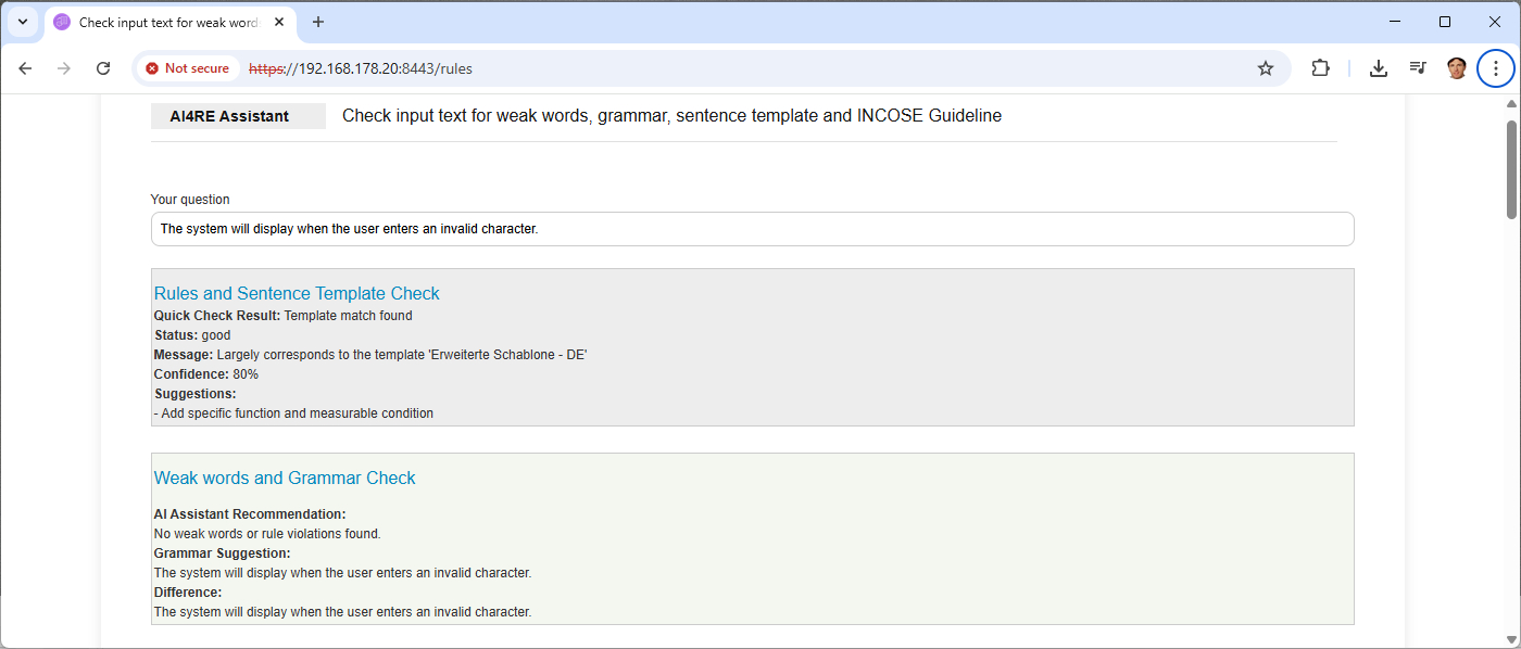 Rules and Sentence Template Check and Weak words and Grammar Check